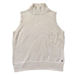 Tommy Hilfiger Sleeveless Knit Turtleneck Cream Sweater Vest